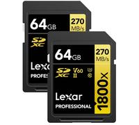 Paquete de 2 tarjetas de memoria Lexar gOLD Series Professional 1800x 64 GB UHS-II U3 SDXc
