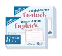 Paquete de 2 tarjetas de vocabulario Häfft® A7 con líneas en inglés, 200 piezas, con principio de semáforo para la memoria a largo plazo - adecuadas para cajas de aprendizaje estándar, prácticas para