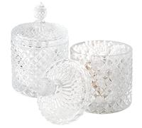 Paquete de 2 tarros de boticario de vidrio grueso con tapa para decoración de baño, organizador de almacenamiento para hisopos de algodón, bolas, almohadillas, púas de hilo dental, dulces, joyas,