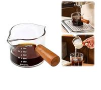 Paquete de 2 tazas de espresso con mango de madera, accesorios de espresso de vidrio transparente, taza medidora de vidrio con doble escala, vaso de chupito espresso con boquilla en forma de V de 100