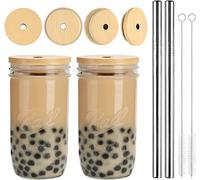 Paquete de 2 tazas de té de burbujas de vidrio de 24 onzas (730 ml), reutilizables de boca ancha, botella de vidrio de viaje para café helado, jugos de perlas grandes