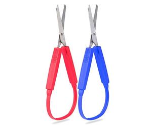 Paquete de 2 tijeras de bucle, tijeras de agarre con asa de apertura automática, tijeras de corte adaptativas para niños y adultos necesidades especiales, trabajo de costura, manualidades