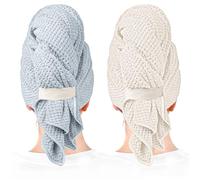 Paquete de 2 toallas grandes de microfibra para mujer, súper absorbentes y de secado rápido, toalla de pelo para cabello rizado, cabello largo y corto, turbantes antiencrespamiento para cabello húmedo