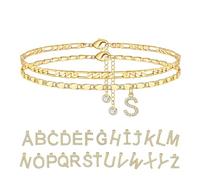 Paquete de 2 - Tobilleras con Letras en Capas, Delicada Cadena con Inicial y Colgante de la A a la Z, Tobilleras Ajustables con Iniciales de Moda, Regalo de Playa para Mujer (#S)