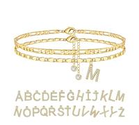 Paquete de 2 - Tobilleras con Letras en Capas, Delicada Cadena con Inicial y Colgante de la A a la Z, Tobilleras Ajustables con Iniciales de Moda, Regalo de Playa para Mujer (#M)