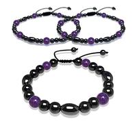 Paquete de 2 tobilleras de terapia magnética más 1 paquete de pulsera magnética para mujeres y hombres, metabolismo de pérdida de peso, púrpura, amatista y piedras preciosas