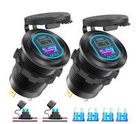 Paquete de 2 Toma USB C 12 voltios Puerto USB PD 100W para Ordenador portátil y Toma de Cargador para Coche QC3.0 18W Aleación de Aluminio, Carga rápida, Montaje Empotrado Sustitución del Encendedor