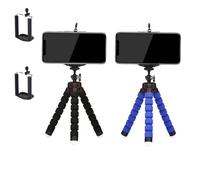 Paquete de 2 trípodes flexibles con agarre de esponja, diseñados para teléfonos pequeños y cámaras, mini trípode giratorio de 360° para fotografía y videografía, equipado con clip portátil y universal