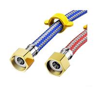 Paquete de 2 tubos flexibles de acero inoxidable 304 con rosca interna, manguera de calentador de agua corrugada aislada con PVC para fontanería de cocina y baño, rojo y azul, 60 cm (100 cm)