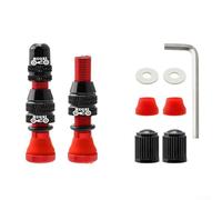 Paquete de 2 válvulas sin cámara de 40 mm para llantas de bicicleta hechas de aleación de aluminio con accesorios, junta de tapa, llave inglesa (rojo)