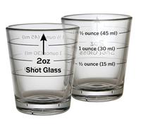 Paquete de 2 vasos de chupito medidos, vasos medidores de vidrio de 2 onzas con marcas de onzas y mililitros, vasos de chupito de vidrio transparente pesado para espresso y cóctel, 60 ml, aptos para