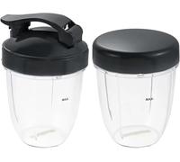 Paquete De 2 Vasos De Licuadora De 18 Oz Con Tapa Plana Y Tapa Abatible For Llevar, Compatibles Con Nutribullet, Licuadoras De 600W/900W