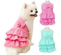 Paquete de 2 vestidos para perros pequeños, ropa de perro verde y rosa, sin mangas con decoración de lazo, lindos vestidos de verano para gatos solamente, ropa de chihuahua yorkie para bodas y