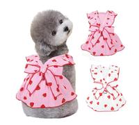 Paquete de 2 vestidos para perros pequeños y medianos, bonita ropa de algodón con anillo de correa y decoración de lazo, ropa de chihuahua yorkie rosa y blanco, estampado de fresas, ropa de cachorro