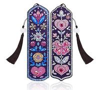 (Paquete de 2) VETPW Kit de Marcapáginas Bordado Diamante con Borla de Cuero, 5D DIY Marcadores de Pintura Diamante, Pintura por Número Kit para Cumpleaños y Graduación Corazón y Flor