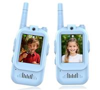Paquete de 2 Walkie Talkies con vídeo, Walkie Talkies transparentes para niños con cordón y cambiador de voz, volumen ajustable, juguetes divertidos recargables para niños y niñas, alcance de 500-