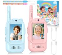 Paquete de 2 walkie-talkies de vídeo recargables para niños de 3 a 12 años, largo alcance, efectos de voz, para interiores y exteriores, regalos