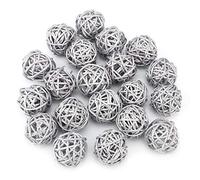 Paquete de 20 Bolas de Ratán de Mimbre, Orbes Decorativos, Esferas Naturales, Rellenos de Jarrones para Manualidades, Fiestas, Bodas, Decoración de Mesa, Baby Shower, Accesorios de(Plata)