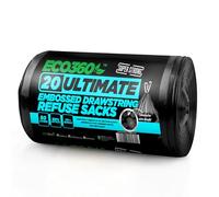 Paquete de 20 bolsas de basura con cordón negro en relieve, resistentes, capacidad de 80 litros, hechas de 98% material reciclado, 100% reciclables