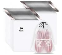 Paquete de 20 bolsas transparentes con cordón para zapatos, bolsas portátiles de PE para guardar zapatos de 30 x 40 cm, organizador de viaje
