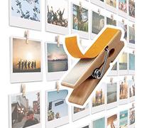 Paquete de 20 clips autoadhesivos para fotos, marcos de fotos, soportes para fotos con clip de madera beige para pared, colgador de carteles, tableros de exhibición y tableros de fotos