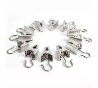 Paquete de 20 clips de cortina de metal con ganchos, accesorios plateados para colgar cortinas, exhibición de fotos y lavandería, ganchos de metal de agarre fuerte para decoración del hogar