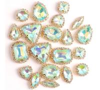Paquete de 20 cristales AB multicolores for coser, sueltos, con parte trasera plana, 10 formas variadas(A31 Peridot Ab)