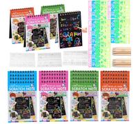 Paquete de 20 cuadernos para rascar, cuadernos artísticos de papel para rascar arcoíris, blocs de notas para rascar con lápiz capacitivo de madera, cuaderno de arte para niños, regalos de fiesta de
