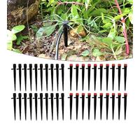 Paquete de 20 estacas emisoras de riego por goteo ajustables de 360° para manguera de 4-7 mm, material PP con caudal de 0-90 L/H y radio de pulverización de 0,2-1,5 m, negro/rojo