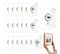 Paquete de 20 ganchos adhesivos para marcos de fotos, sin taladro, sin daños | Heavy Duty Self Adhesive Picture Hangers 6 x 6 cm PVC Stainless Steel | For Tiles Glass Brick Concrete Home Bathroom