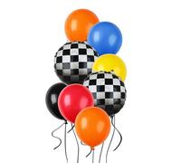 Paquete de 20 globos a cuadros de látex naranja, azul, negro, rojo, amarillo, niño, 1ª 2ª carrera caliente, Ca Fast One Two Fast Theme Wheels Race Car de carreras, fiesta de cumpleaños, kit de