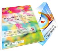 Paquete de 20 hojas de vinilo brillantes, transparentes, impermeables y autoadhesivas. Para impresoras láser, tamaño A4