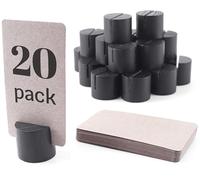 Paquete de 20 mini soportes de madera para números de mesa con 25 tarjetas de papel kraft, soportes para tarjetas de lugar, soportes para tarjetas de mesa de comedor, soportes para tarjetas de nombre