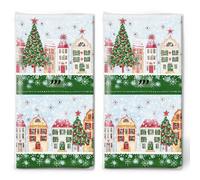 Paquete de 20 pañuelos individuales con diseño de ciudad navideña. 2 paquetes de 10 pañuelos individuales impresos como regalo.