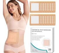 Paquete de 20 paquetes de aceite de ricino, paquetes de aceite de ricino para desintoxicación del hígado, ayuda al sueño, altamente absorbente, autoadhesivo, aceite de ricino, algodón orgánico, sin