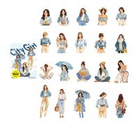 Paquete de 20 pegatinas de chica de ciudad creativa, transferencias de arte adhesivas de identidad de de dibujos animados para diarios, planificadores, elaboración del plan de resto de negación