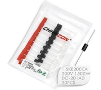 (Paquete de 20 piezas) Chanzon TVS Diodos 1.5KE200CA 1500W 200V DO-201AD (DO-27) Canal bidireccional 1500 Watt 200 Volt