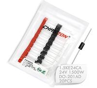 (Paquete de 20 piezas) Chanzon TVS Diodos 1.5KE24CA 1500W 24V DO-201AD (DO-27) Canal bidireccional 1500 Watt 24 Volt