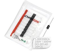 (Paquete de 20 piezas) Chanzon TVS Diodos 1.5KE250CA 1500W 250V DO-201AD (DO-27) Canal bidireccional 1500 Watt 250 Volt