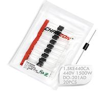 (Paquete de 20 piezas) Chanzon TVS Diodos 1.5KE440CA 1500W 440V DO-201AD (DO-27) Canal bidireccional 1500 Watt 440 Volt