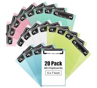 Paquete de 20 portapapeles de plástico de 4.7 x 7.3 pulgadas, clips de perfil bajo, portapapeles pequeños, tamaño carta A6 estándar en rojo, amarillo, verde, azul, blanco para uso en aula y oficina