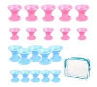 Paquete de 20 rizadores de silicona, con 1 bolsa de almacenamiento de PVC azul, rizador simple, rizador sin calor, herramientas de peinado suave para el cabello, rizadores durante la noche.