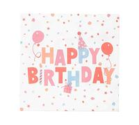 Paquete de 20 servilletas de feliz cumpleaños reciclables para el hogar rosa pastel | Vajilla desechable, ecológica, sin plástico | Decoraciones de fiesta rosa, niñas, rosa