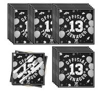 Paquete de 20 servilletas para cumpleaños 13 años, 33x33cm, diseño blanco y negro, para niños y niñas, decoración cumpleaños adolescente