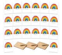 Paquete de 20 tarjetas de agradecimiento, acuarelas, coloridas pinturas de arco iris para amigos y familiares, apoyo de boda Just Because School Teacger, juego de varios paquetes, fabricado en Reino