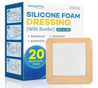 Paquete de 20 vendajes de espuma de silicona de 4 x 4 pulgadas con borde adhesivo, vendajes de silicona de alta absorción, vendajes de espuma impermeables para el cuidado de heridas, úlceras de pie