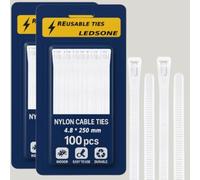 Paquete de 200 bridas reutilizables de 250 mm, de nailon resistente, grandes, de plástico, gruesas, color blanco, 250 x 4,8 mm