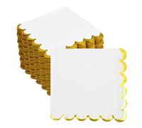 Paquete de 200 servilletas de papel blanco y dorado, servilletas de cóctel festoneadas, servilletas desechables para cumpleaños, baby shower, boda, fiesta, vajilla, decoración de vajilla