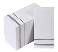 [Paquete de 200] Toallas de mano desechables de papel con tacto de lino, servilletas decorativas de mano de baño para cocina, fiestas, bodas, cenas o eventos, blanco y plateado