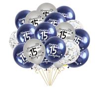 Paquete de 21 globos azul marino y plateado, confeti de látex de 12 pulgadas para niños y niñas de 15 años, suministros de decoración de cumpleaños